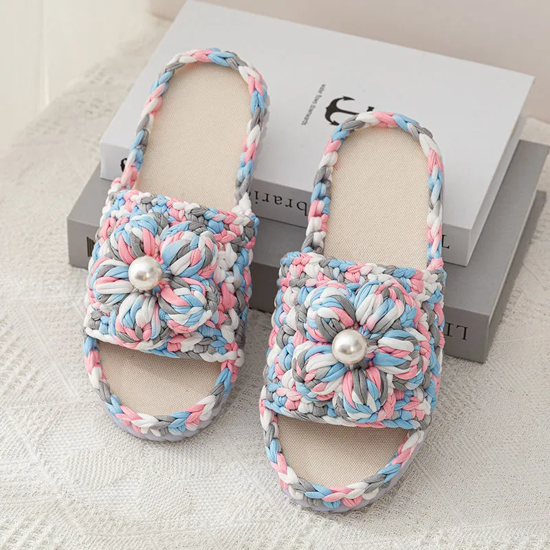 three colors Puff flower pink Floral sandals gray, pink blue three colors Puff flower pink Floral sandals
